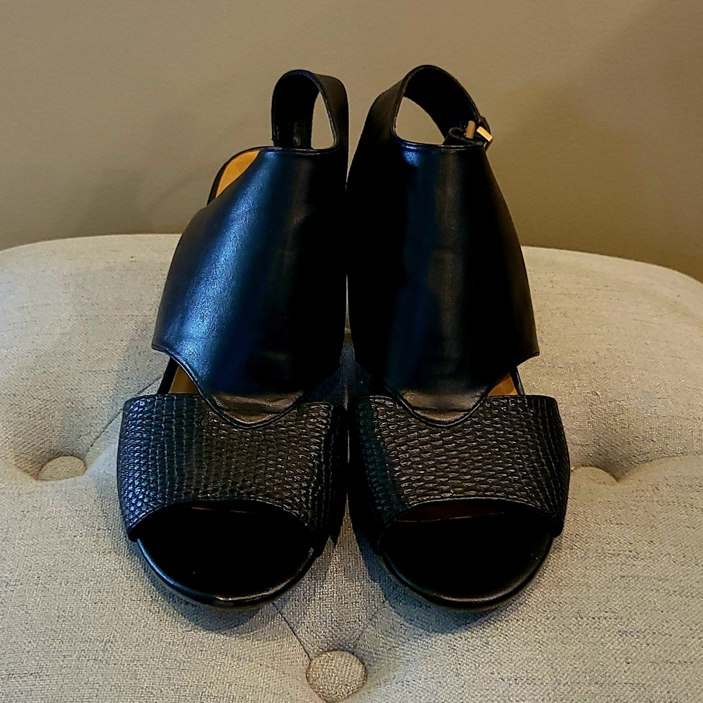 G.H. Bass & Co. Black Block Heel Mules with Open Toe